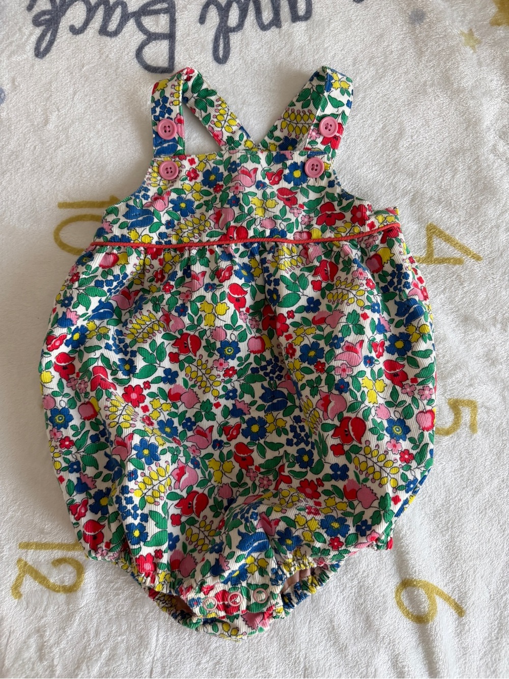 NWOT Mini Boden corduroy flora romper 9-12M